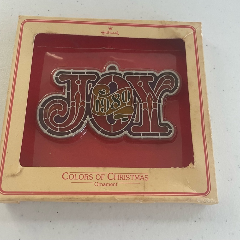 Hallmark Keepsake Ornament Colors of Christmas 1980 "JOY" Stained Glass Look